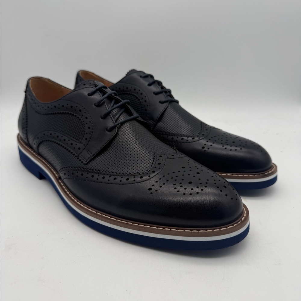 BRAND NEW English Laundry Navy Blue Leather Wingtip Shoes Size 10
